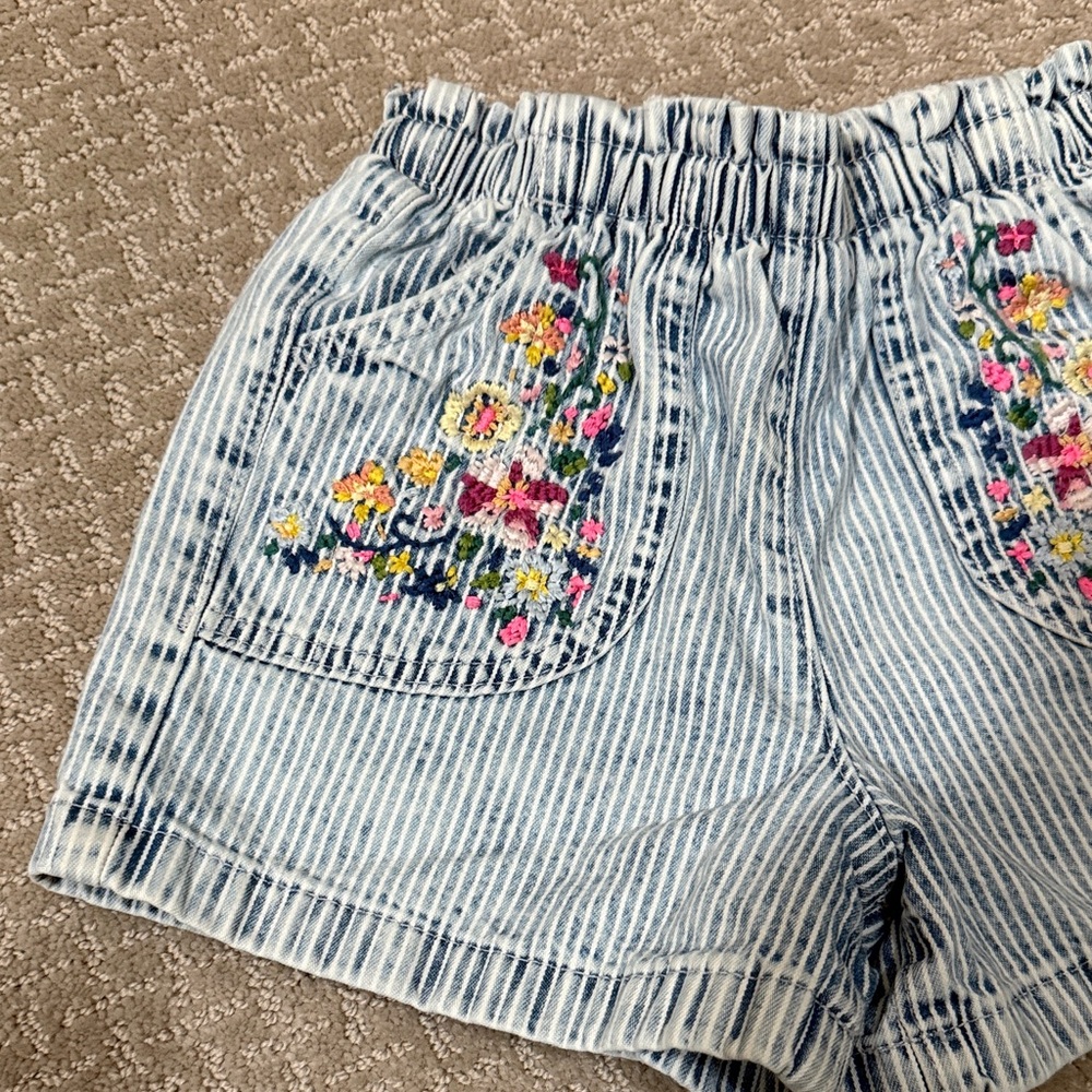 next Light Blue & White Striped Embroidered Pocket Shorts - Picture 2 of 4